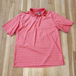 IZOD salmon pink coral striped polo golf shirt